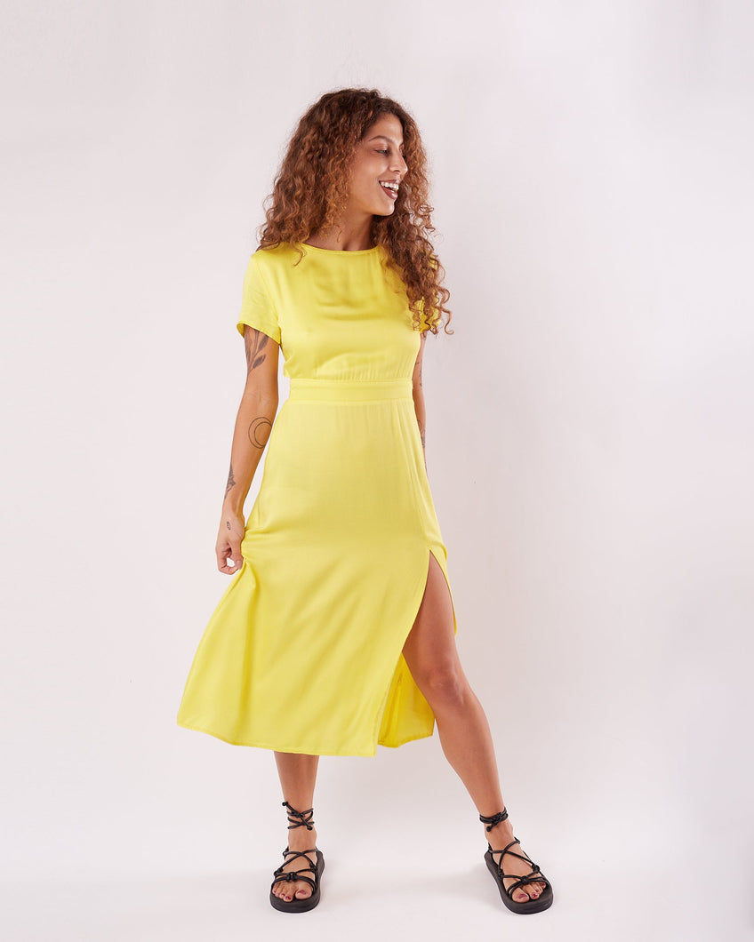 Vestido Midi Laços Amarelo - Sabassi Company - Vestidos